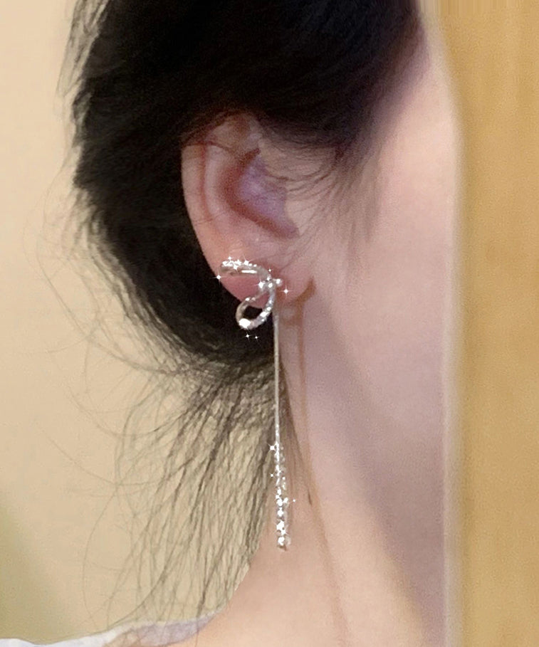 Stylish Sterling Silver Bow Tassel Drop Earrings