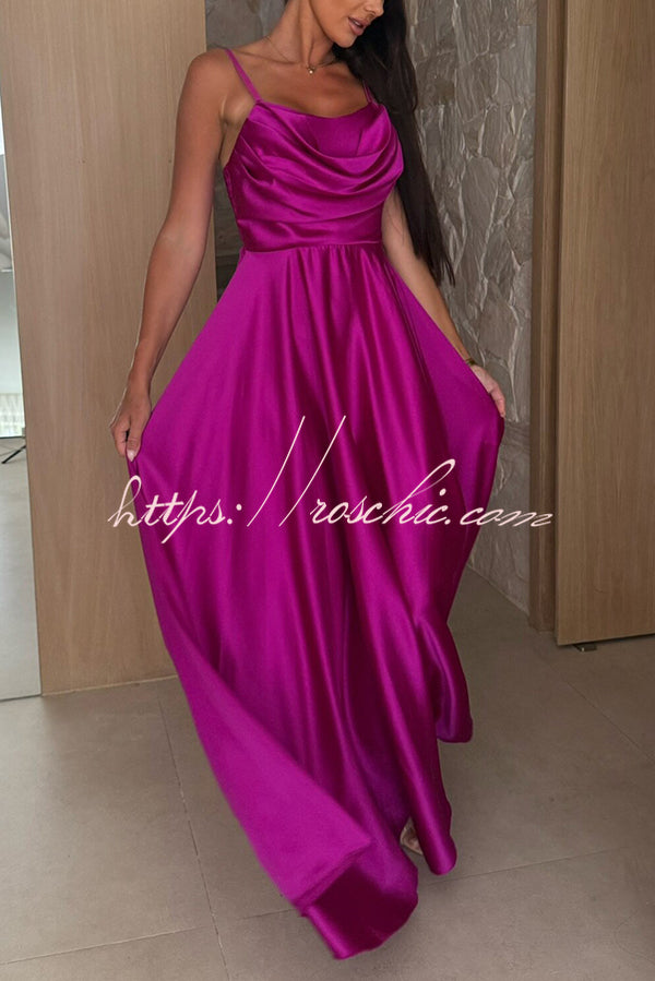 Color Suspender Back Pleated Slit Full Hem Maxi Dress