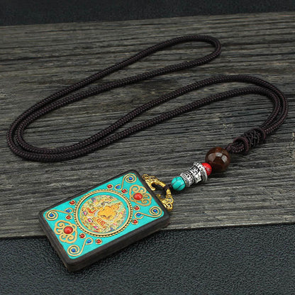 Ebony Spiritual Necklace With Wealth Gods & Golden Phoenix