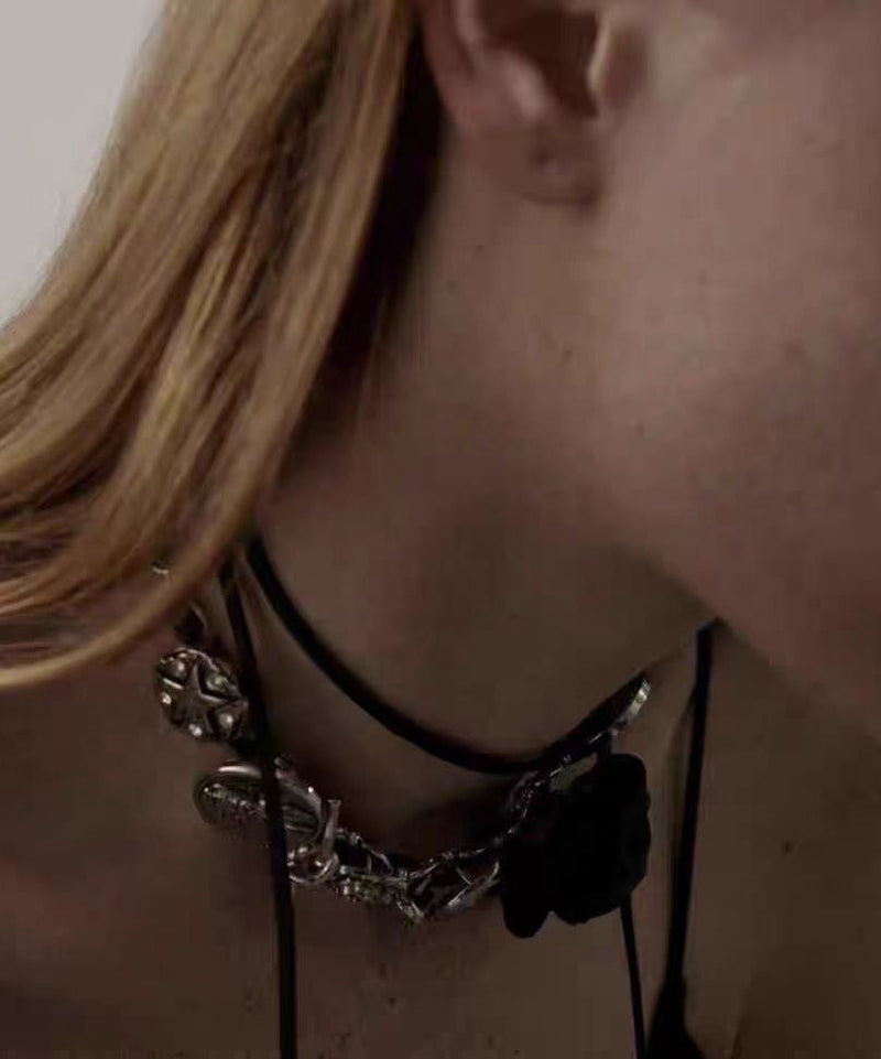 Black Sterling Silver Rose Necklace