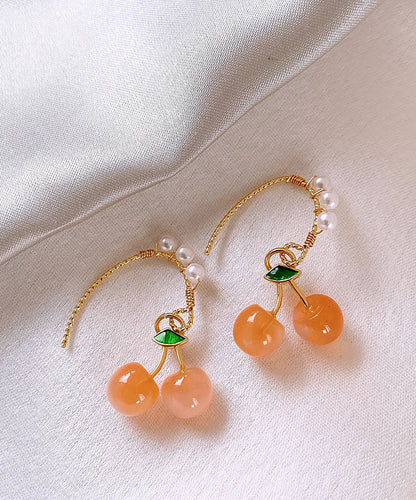 Orange Copper Alloy Pearl Blossom Cherry Drop Earrings