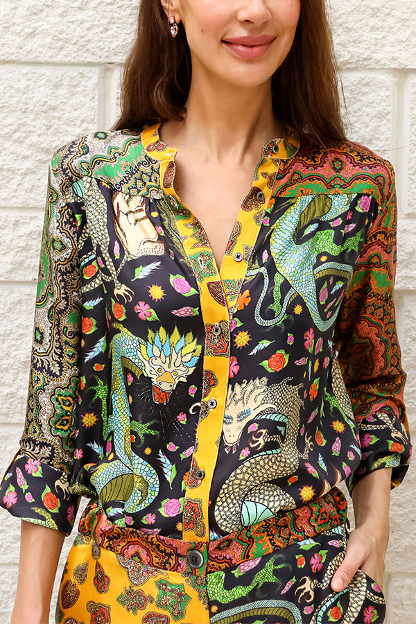 Dragon of My Eye Paisley Printed Patchwork Blouse