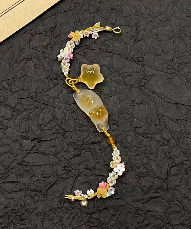 Handmade Weaving Gold Star Little Cats Sweet-scented Osmanthus Charm Bracelet