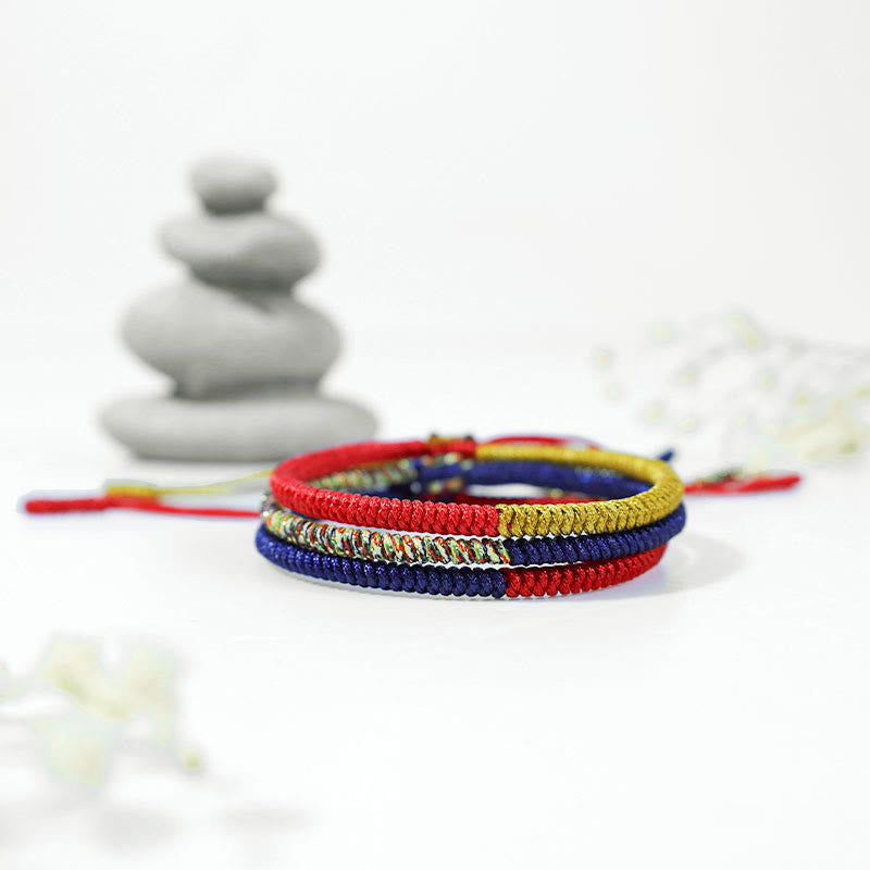 Buddha Stones Tibet Handmade Multicolor King Kong Knot Faith Protection Braided Two-color String Bracelet