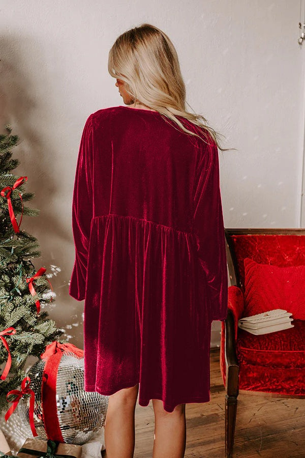 Velvet Loose Cutout Tie Waist Mini Dresses