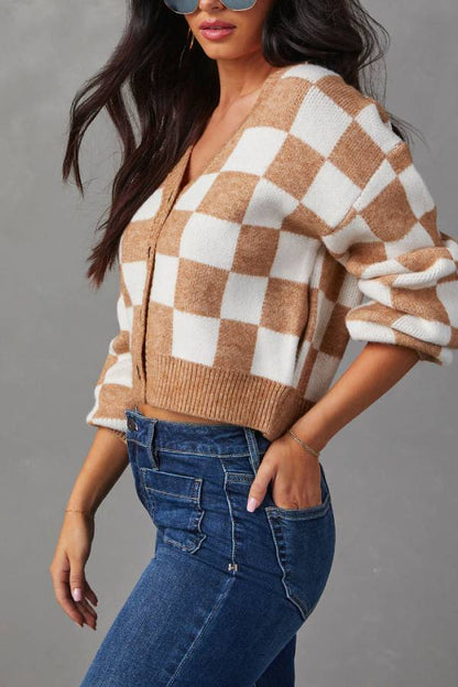 Checkmate Pocketed Knit Cardigan