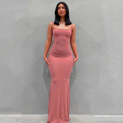Dresses for Spaghetti Strap Black Long Dress Evening Y2k Sleeveless Skinny Bodycon Maxi Vestidos