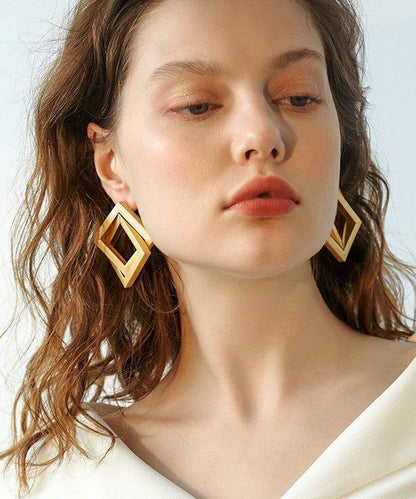 Classy Gold Double Tier Positive Form Exaggeration Gold Plated Stud Earrings