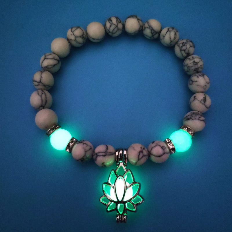 Luminous Lotus Energy Bracelet - Glow-in-the-dark Natural Stone Healing