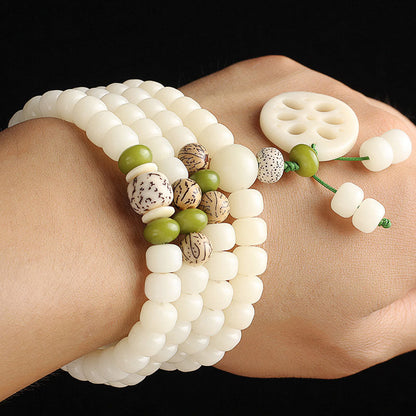Buddha Stones White Bodhi Seed Mala 108 Beads Luck Bracelet