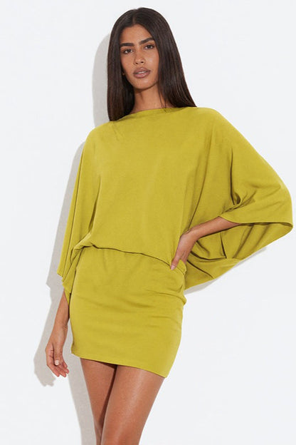 Back Deep V Cowl Neck Loose Mini Dress