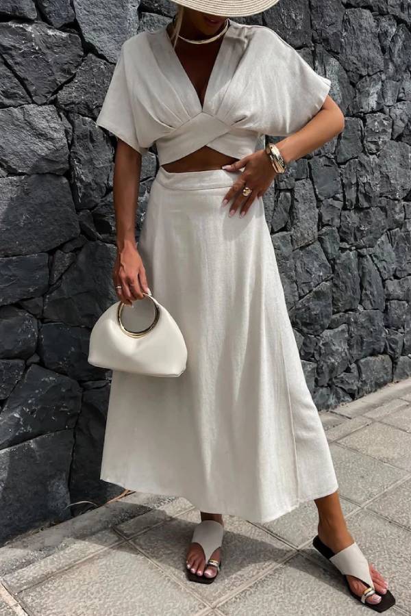 V-neck Top \u0026 Skirt Two-piece Set