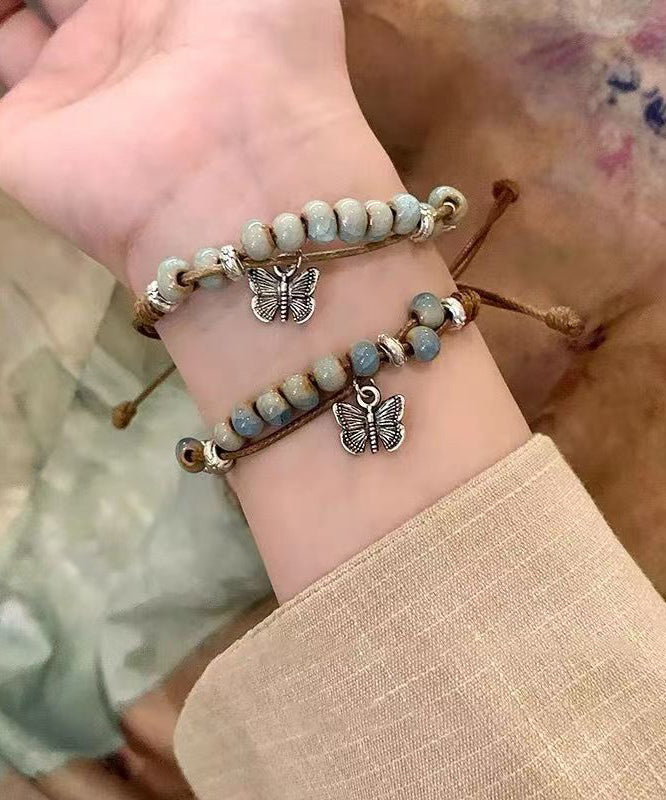 Alloy Weaving Ceramic Butterfly Charm Bracelet Two Piece Set