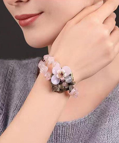 Diy Pink Alloy Crystal Coloured Glaze Agate Shell Flower Charm Bracelet