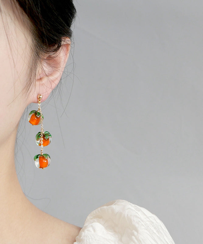 Orange Overgild Asymmetricar Persimmon Ruyi Drop Earrings