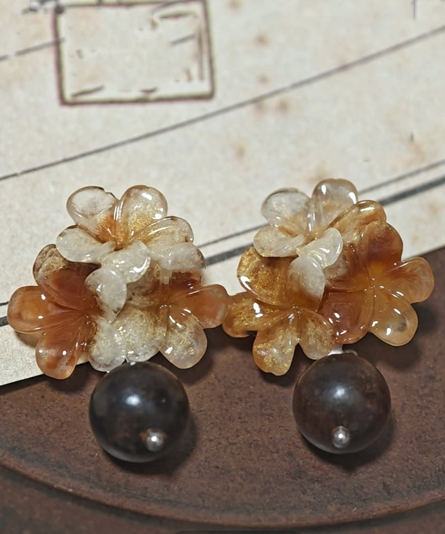 Gradient Color Brown Copper Resin Drop Earrings