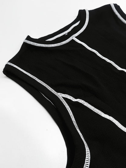 A-line Sleeveless Split-joint Striped Round-neck Maxi Dresses