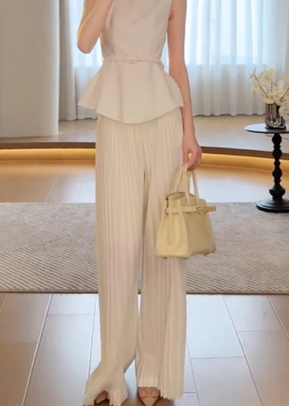 White Waist High Leg Spring Pants Wide Classy