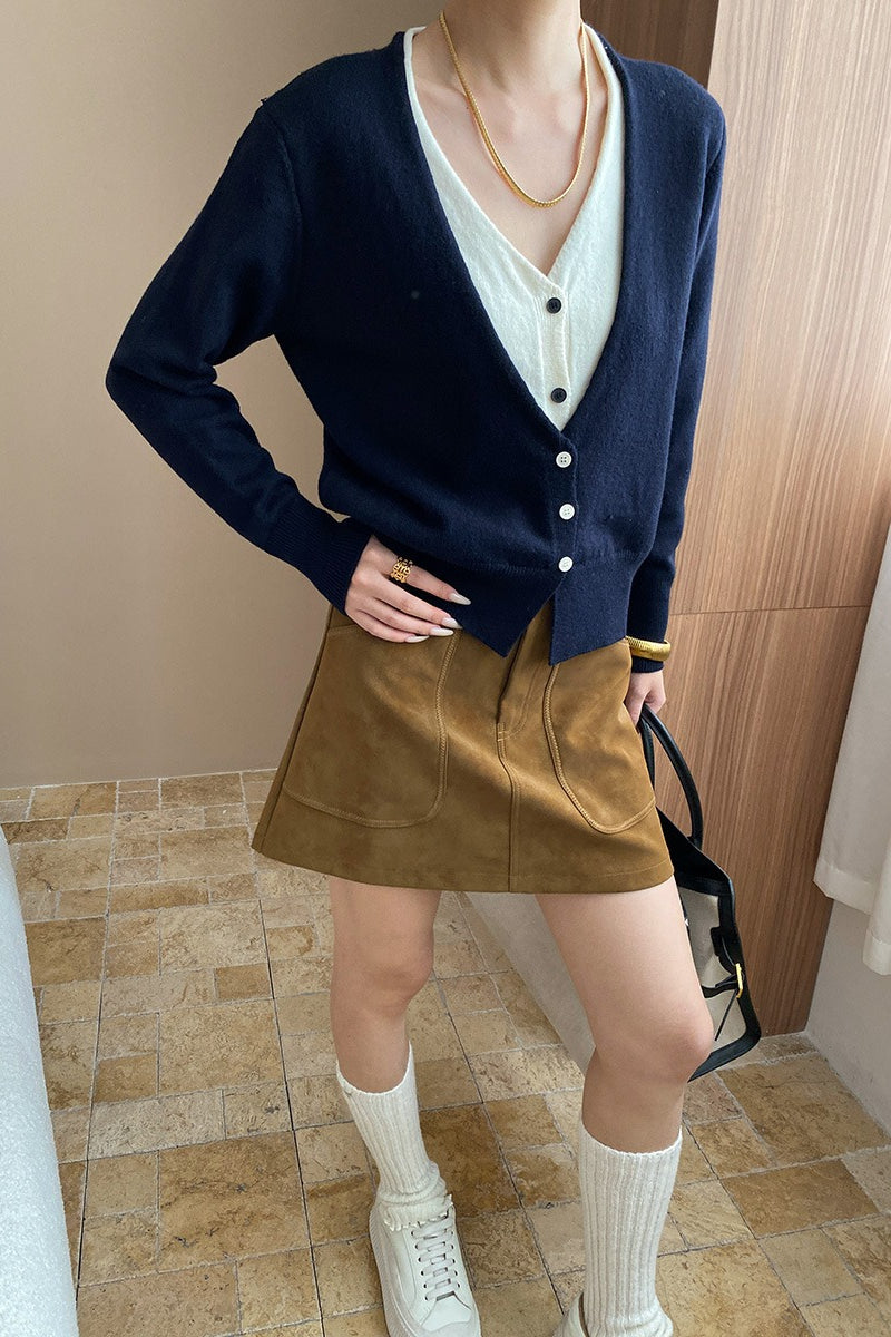 Two-tone V-neck Cardigan