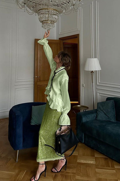 Sheer Bell-sleeve Stylish Blouse