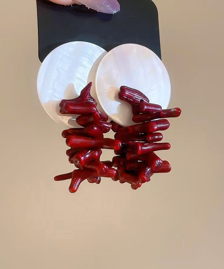Red Copper Alloy Shell Resin Drop Earrings