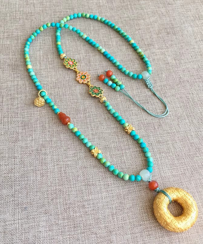 Blue Turquoise Gem Stone Adjustable Pendant Necklace
