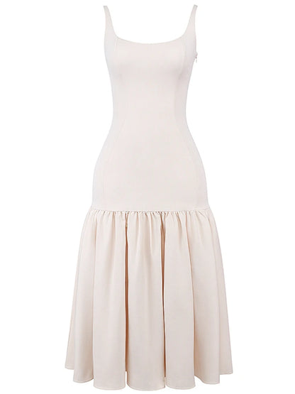 White Ruffled Patchwork Maxi Dress Female Slim High Waist Backless Pleated Summer Strapless Female Long Dress