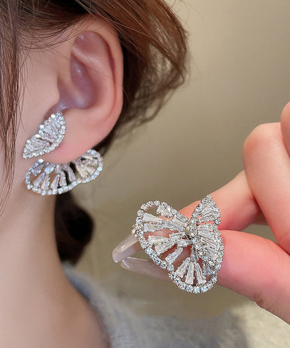 Silk Copper Zircon Hollow Out Butterfly Stud Earrings