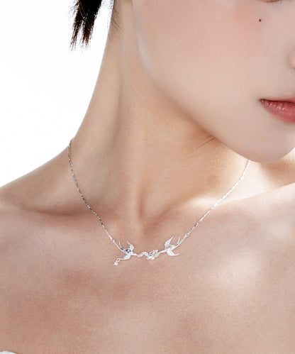 Natural White Freshwater Pearl Zircon Double Swallow Silver Plated Choker