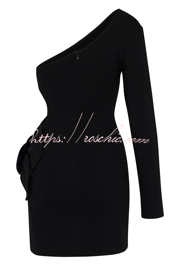 Ella 3d Flower Details Cutout Waist One Shoulder Stretch Mini Dress