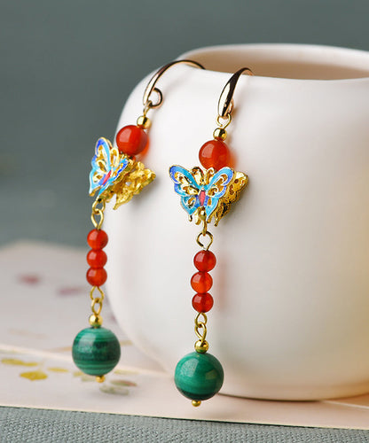 Multicour Cloisonne Malachite Bow Drop Earrings