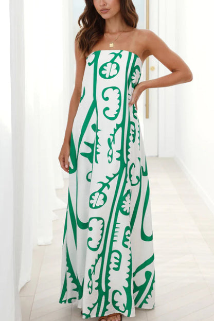 Connie Maxi Dress - White \/ Green Tribal
