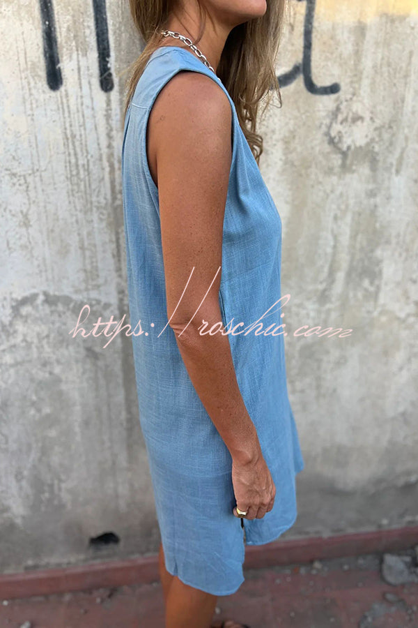 Color Sleeveless V-neck Pocket Mini Dress
