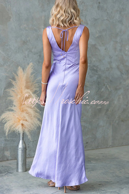 Muse Satin Color Cowl Neck Back Tie-up Maxi Dress