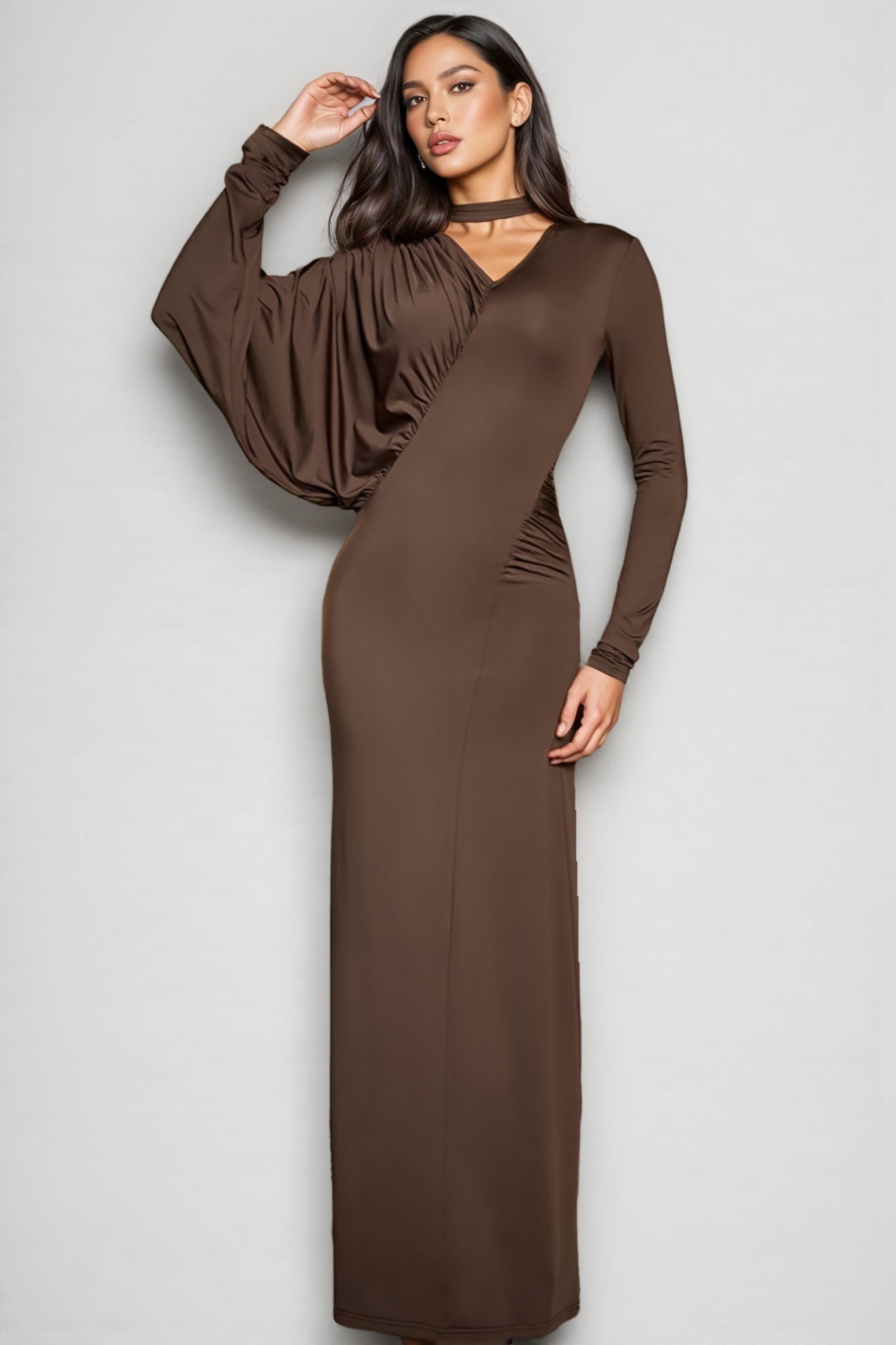 Nyx V-neck Brown Maxi Dress