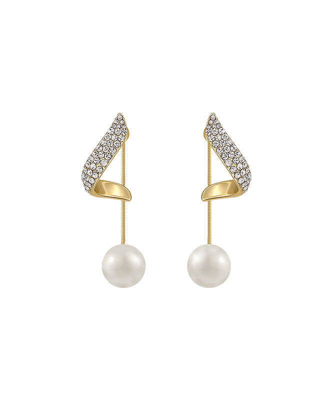 Gold Sterling Silver Overgild Zircon Pearl Drop Earrings