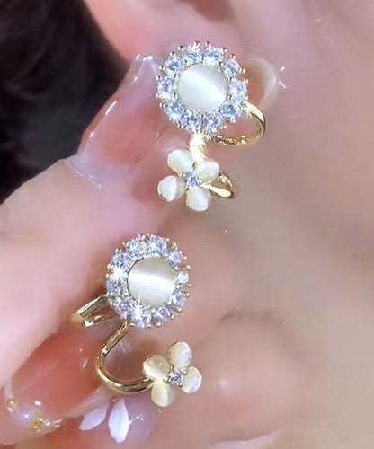 Gold Copper Overgild Zircon Cat's Eye Stone Hoop Earrings