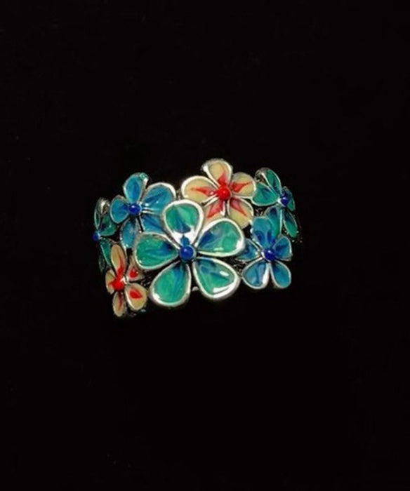 Blue Glaze Flower Adjustable Alloy Rings