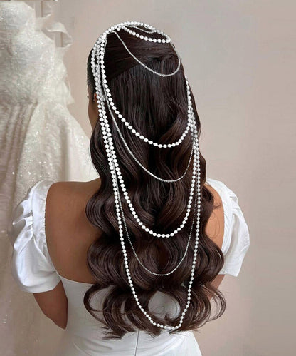 Silk Pearl Zircon Chain Hairpiece