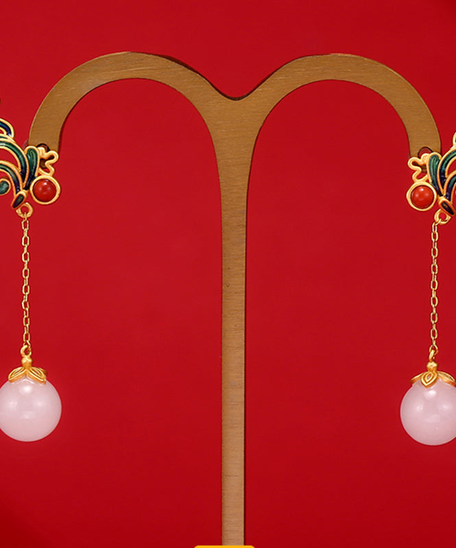 Gold Sterling Silver Jade Drop Earrings