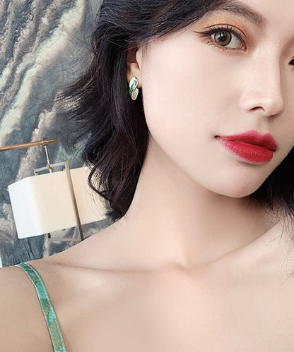 Colorblock Sterling Silver Alloy Drop Glaze Geometric Stud Earrings
