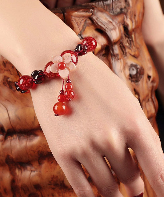 Diy Red Agate Coloured Glaze Shell Flower Garnet Charm Bracelet