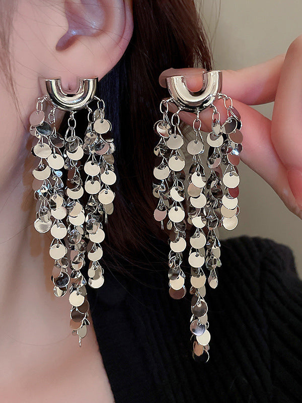 Geometric Color Tasseled Drop Earrings