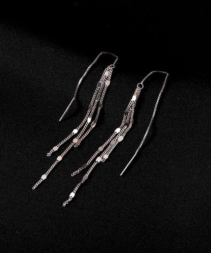 Silk Sterling Silver Sequins Tassel Drop Earrings