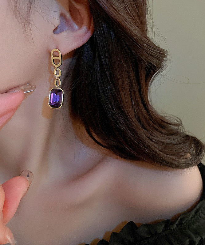 Art Black Copper Zircon Graphic Square Drop Earrings