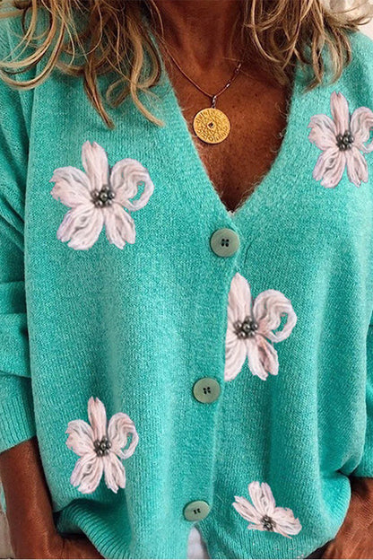 Long Sleeve Cardigan Embroidered V-neck Knit Sweater