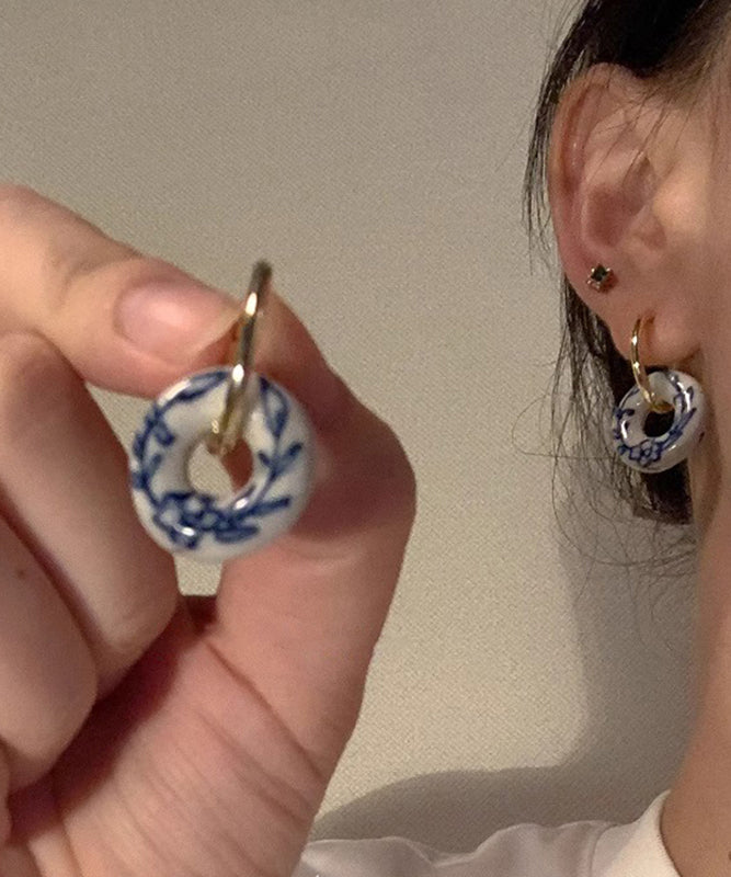 Gold Copper Overgild Ceramics Hoop Earrings