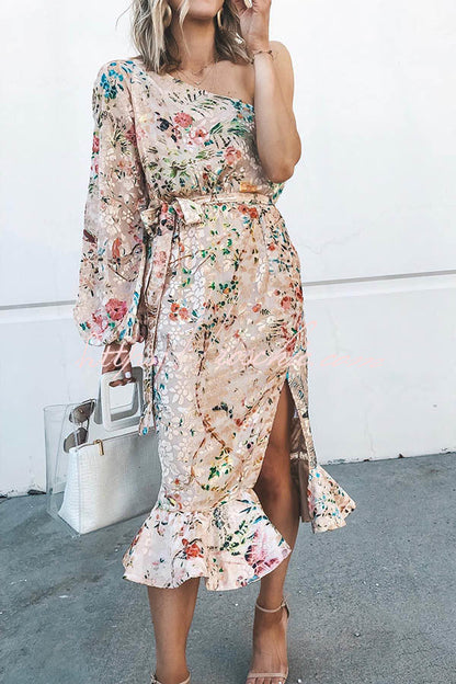 Spring Has Sprung Print One Shoulder Dress