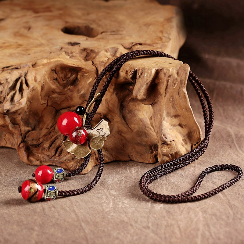 Original Handmade Apricot Leaf Long Necklace