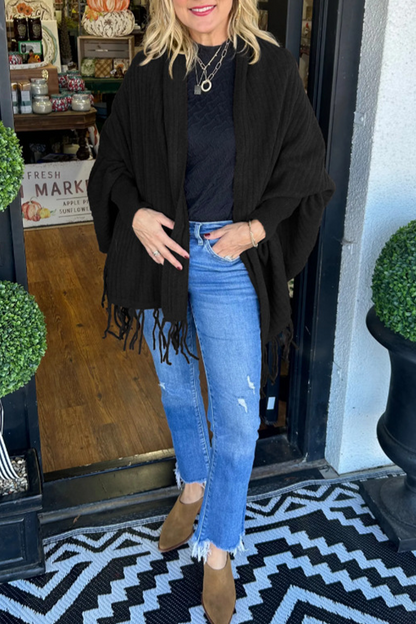 Fringed Trim Irregular Cardigan Collar Outerwear(9 Colors)
